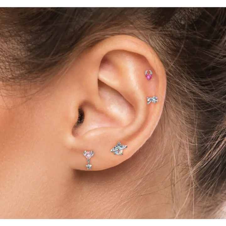 14KT Solid Gold Star Angel Threaded Labret Earring -