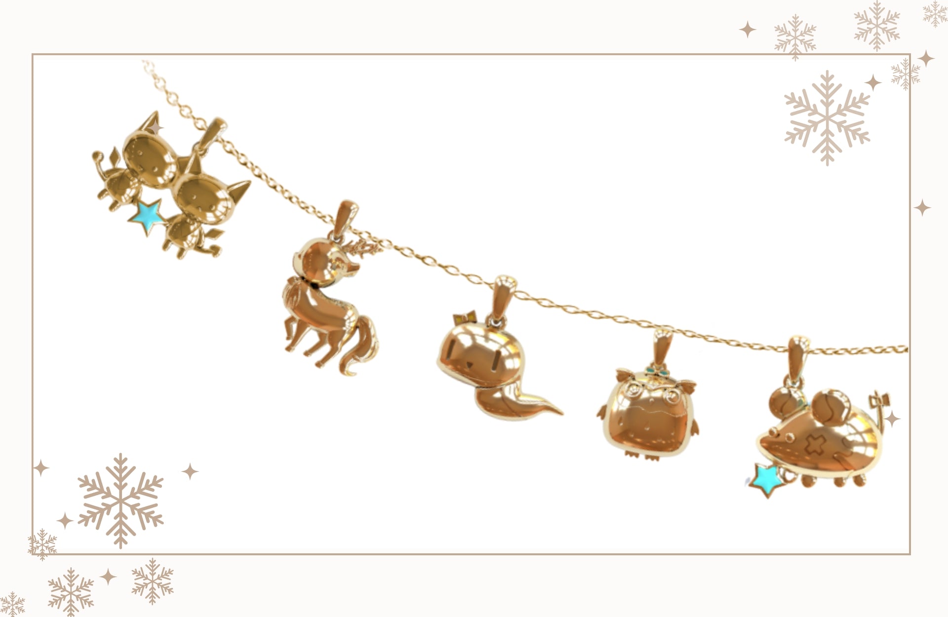 Hololive English Promise charm necklace – stunning jewelry inspired by Promise VTubers. Features unique charms representing IRyS, Ceres Fauna, Ouro Kronii, Nanashi Mumei, and Hakos Baelz. A perfect collectible for Hololive EN fans.