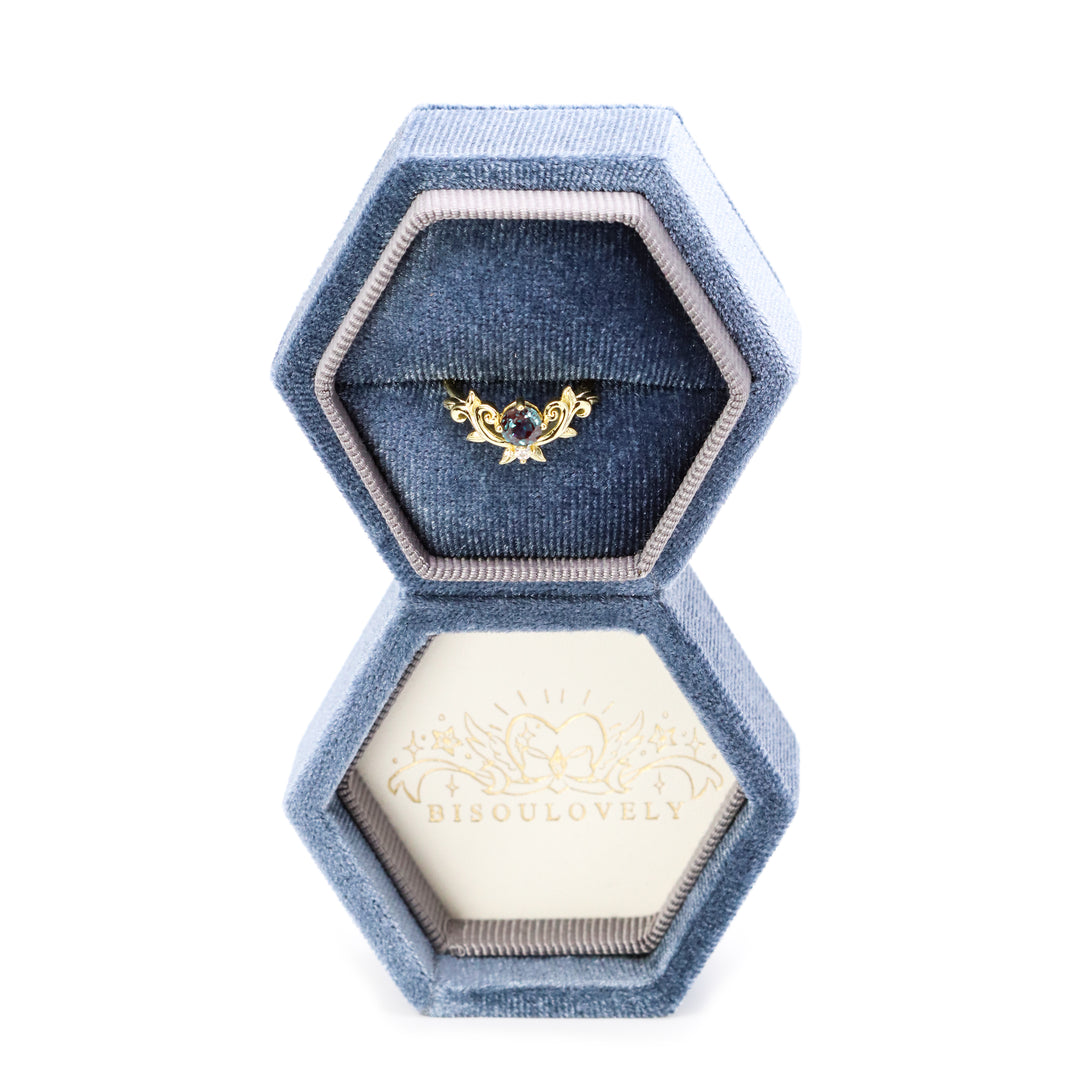 Premium Hexagonal Velvet Ring Box Large